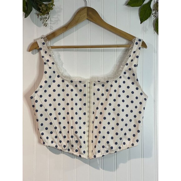 Altard State White & Navy Polka Dot Crop Top With Lace Trim Size XXL - Picture 3 of 11